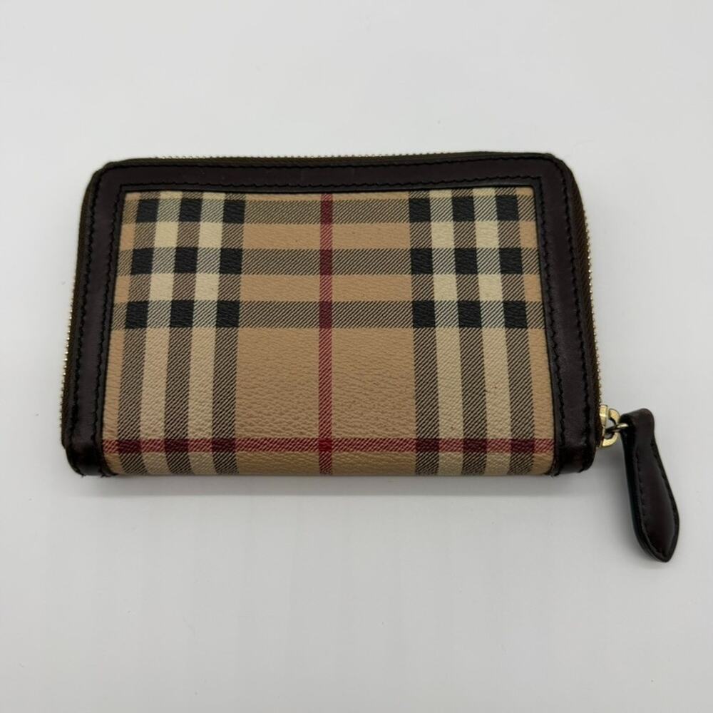 Burberry Nova Check Zip Around Women's Wallet Brown Leather Trim Italy w/ COA